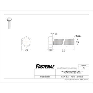M7-1.0 x 25mm DIN 933 Class 8.8 Plain Finish Hex Cap Screw | Fastenal