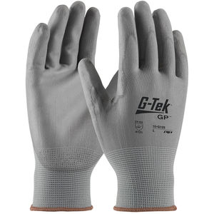 Small Gray Nylon Seamless Knit Gloves w/ Polyurethane Coated