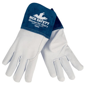 L White/Blue Unlined Goatskin Gunn Cut-Gauntlet Cuff MIG and